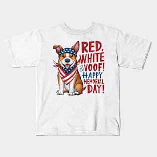 Red White and voof Happy Memorial day | Dog lover gifts Kids T-Shirt